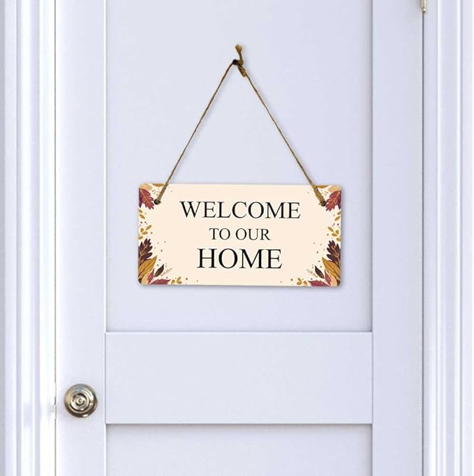 Signs ByLITA Autumn Leaves Personalized Hanging Wall or Door Sign (5 x 10") | Custom Signage for Your Home & Business