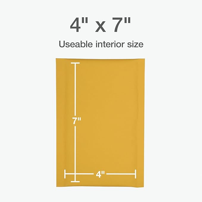 Quality Park Bubble Mailers, 4 x 8 Shipping Envelopes, Self-Seal, Small Kraft Padded Envelopes, Redi-Strip Peel Off Closure, 50 Per Box (QUA85928)