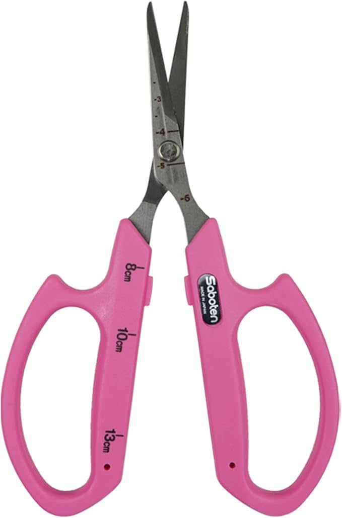 Saboten Stainless Steel Angled Blade Trimming Scissors Pink PT-13 160mm Precision Gardening Bonsai and Floral Shears Made in Japan