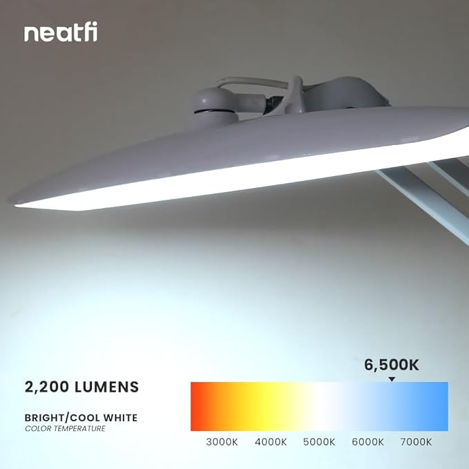 Neatfi XL 2,200 Lumens LED Task Lamp, 24W, 117 Pcs SMD LED, 4 Level Brightness, Dimmable, Desk Light for Home, Office, Workbench (Non-CCT with Base, White)