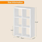 Bookshelf with Storage Bin, 6-Cube Storage Organizer, Modern Wood Open Bookcase, Multifunctional Display Cubicle Shelf for Living Room, Bedroom, Home Office, White