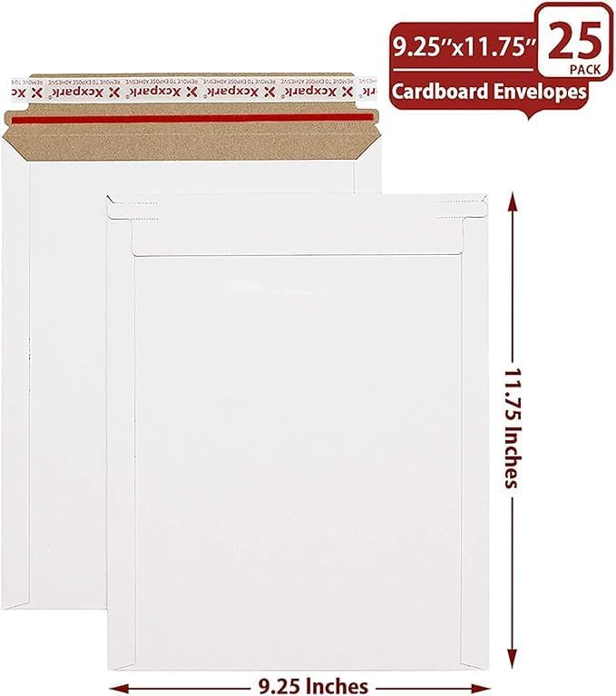 Xxcxpark 25 Pack Rigid Mailers 9.25 x 11.75 inches, Self Seal Photo Document Mailers Premium Cardboard Keep Flat Envelopes for Photos, Pictures, Papers, Files, CD