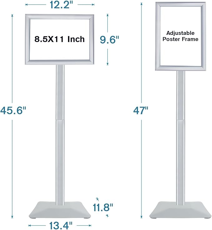 Golemas Sign Stand for Display, 11lbs Integrated Rod Heavy Duty Pedestal Floor Signage Stand Holder, for Outdoor or Indoor Advertising (8.5 x 11, Silver, 3Pack)