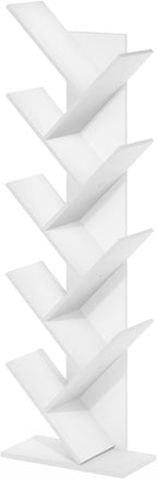 Furinno TREE Book Shelf, 9-Tier Bookshelf, Tree Bookcase with Angled Open Shelf, 8.4" x 15.7" x 50.9", for Room Decor, for Living Room, Bedroom, Home Office, White