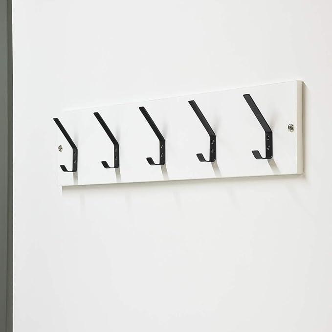 Amazon Basics Wall Mounted Modern Metal Drywall Coat Hooks - Flat Black, 5-Pack