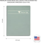 Planner Pad Spiral Bound January-December 2026/ Calendar Year 8 1/2" x 11" Large 3-Tier Funnel Down 12 Month Organizer, Greenish Grey Cover/Soft Green Ink