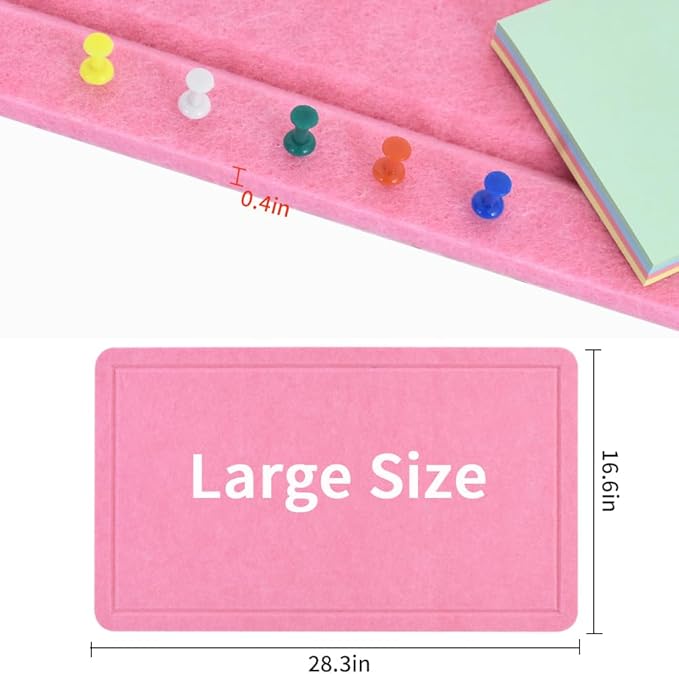 Vuzvuv Pink 28"x16" Large Cork Board with 50 Push Pins & Sticky Notes, Self-Adhesive Bulletin Board for Wall, Felt Pin Vision Board for Paste Notes,Schedules Offices Home