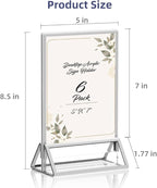 PPH-Sisy Clear Acrylic Sign Holder 5X7 with Silver Borders Display Stand, Double Sided Acrylic Picture Frames Plastic Sign Holder for Wedding Table Numbers Menu Holder (6 Pack)
