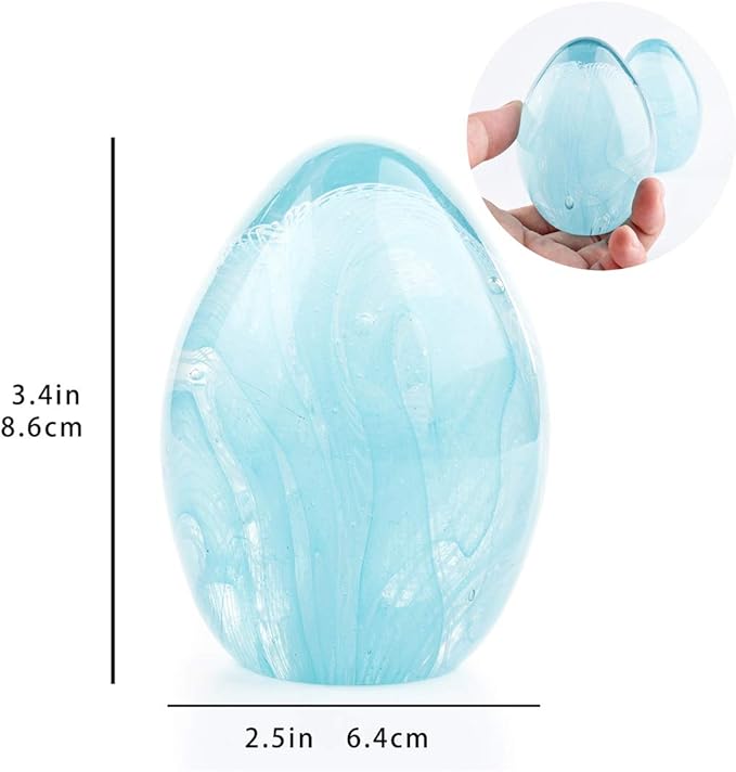 QFkris Crystal Blessings Paperweight Easter Eggs 3.4" Blown Glass Art Figurine Collectibles Desk Decor (Sky Blue)
