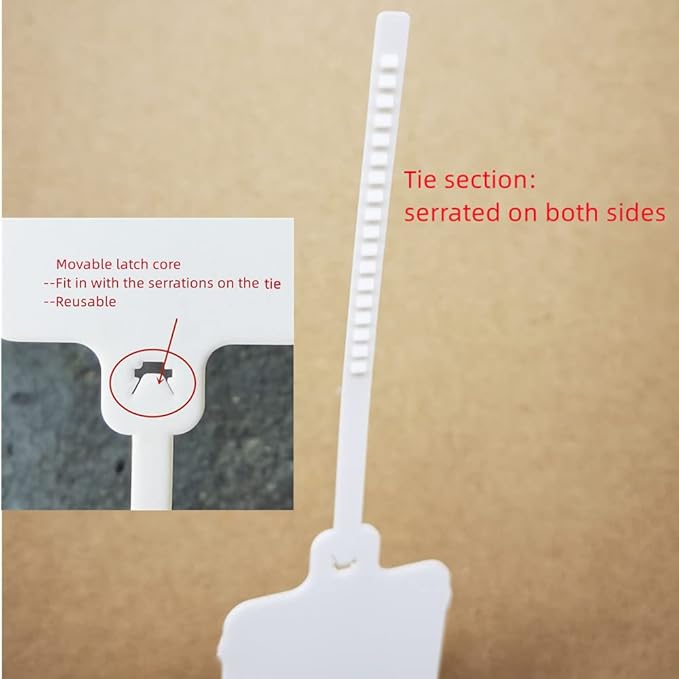 100pcs Reusable Blank Plastic Tags Ties Key Tags 1.45"*2.48" Serrated Tension Sealing Strap with Large Label Plastic Tie Mark Label Waterproof Hang Sign Write on Tag (White, 100pcs)