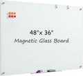 MaxGear Glass Whiteboard, Tempered Magnetic Dry Erase Board 48 x 36 Inch, Frameless Wall Mounted, Office Classroom Conference Room Home Use, Includes Markers, Eraser, Magnets & Mounting Kit