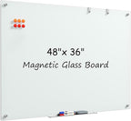 MaxGear Glass Whiteboard, Tempered Magnetic Dry Erase Board 48 x 36 Inch, Frameless Wall Mounted, Office Classroom Conference Room Home Use, Includes Markers, Eraser, Magnets & Mounting Kit