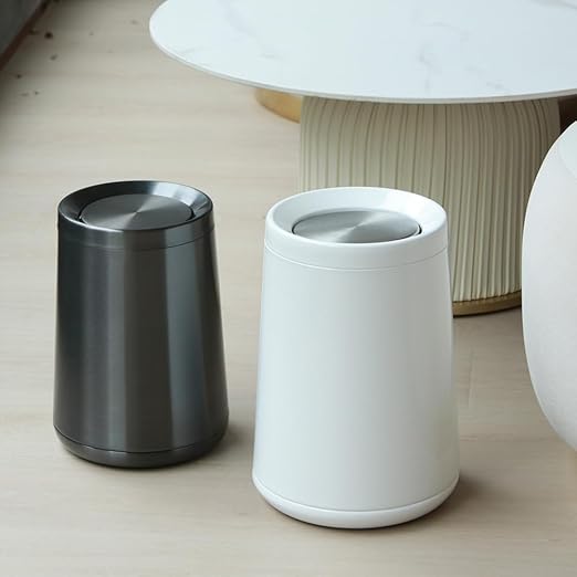YOJIA 2.6 Gallon Bedroom Trash Can with tainless Steel Lid,Business Trash Bin，Elegant Garbage Can,White Waste Basket， for Bathroom itchen Living Room Office Hotel Cafe