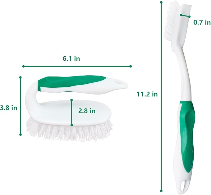HileSwan Scrub Brush Set, 4 Pack Deep Cleaning Brush Kit - 2 Scrub Brush, 2 Tile & Grout Brush with Built-in Scraper, Household Commercial Scrubber for Floor, Shower, Pool Wall, Tub (Green)