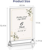PPH-Sisy Clear Acrylic Sign Holder 8.5X11 with Silver Borders Display Stand, Double Sided Acrylic Picture Frames Plastic Sign Holder for Wedding Table Numbers Menu Holder (6 Pack)