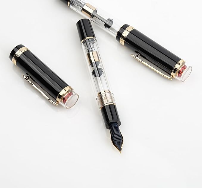 JINHAO 1935 Fountain Pen TIANDAO Series #8 Nib Ink Pen with Guitar-Shaped Clip and Ink Converter (M Nib 0.7mm, Black)