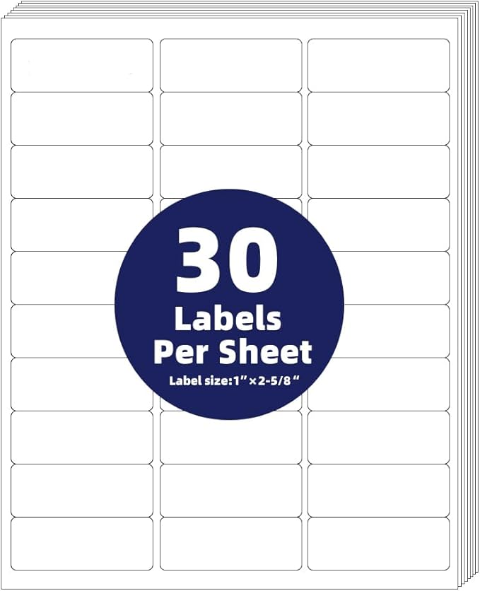 POLYSELLS 1" x2-5/8 Self Adhesive Address Labels, 30UP Blank Shipping Labels, FUSKU, FBA Mailing Labels for Inkjet and Laser Printer, 3000 Sticker Labels (100 Sheets), 30 Labels per Sheet