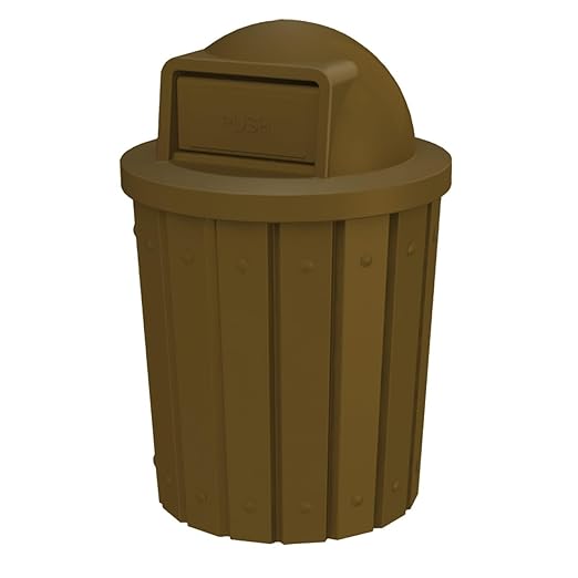 Campus Collection 42 Gallon Slatted Circle 100% Recycled Plastic Heavy-Duty Commercial Indoor or Outdoor Trash Can with Push Open Dome Lid and Internal Liner | Great for Schools and Businesses - Brown