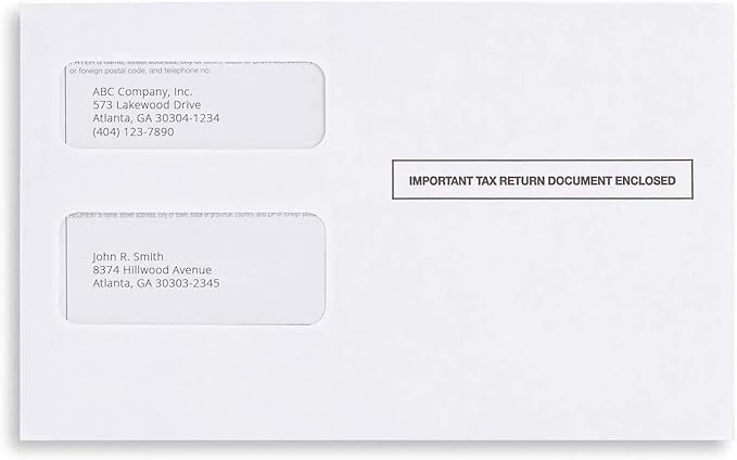50 W2 Envelopes Self-Seal For W2 2-Up IRS Tax Forms W2 Double Window Security Envelopes For QuickBooks Online, Desktop, ADP and Other Software W2 Forms, Pack of 50 Envelopes