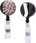 Will Well Badge Holders with Belt Clips for Securing onto Pockets and Purse Straps, with Retractable 27.5" UHMWPE Fiber Pull Cords, Strong Build with Fun Designs - 2-Pack, Cheetah Print
