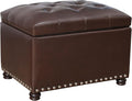 Decent Home 24'' Leather Storage Ottoman Rectangular Foot Rest Stool with Nailhead Trim for Bedroom Living Room(Dark Brown)