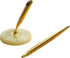 Stone-Style Pen Stand with Zinc Alloy Ballpoint Pen, Blue Refill – Office Pen Stand for Home & Office, The best choice for gift giving (Rectangular green)