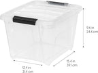 IRIS USA 19 QT Plastic Storage Box with Lid and Latches - 4 Pack - BPA-Free, See-Through Organizing Solution, Durable Nestable Stackable Containers, Secure Pull Handle - Clear