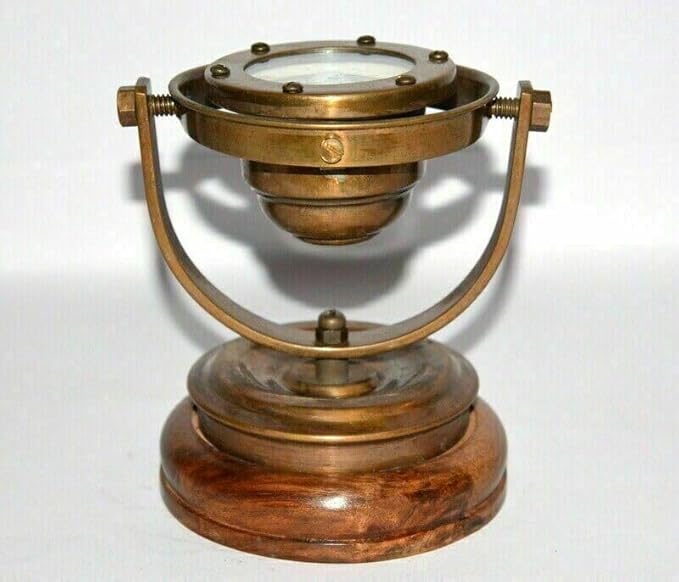Nautical Brass Gimbal Compass Vintage Style Ship's Binnacle gimballed Compass, Brown