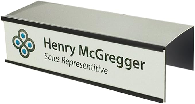 Quality Aluminum, Changeable Cubicle Nameplate Holder, Satin Silver Base, and Matte Black Name Plate Holder, Guaranteed Not to Crack (2.5" Depth)