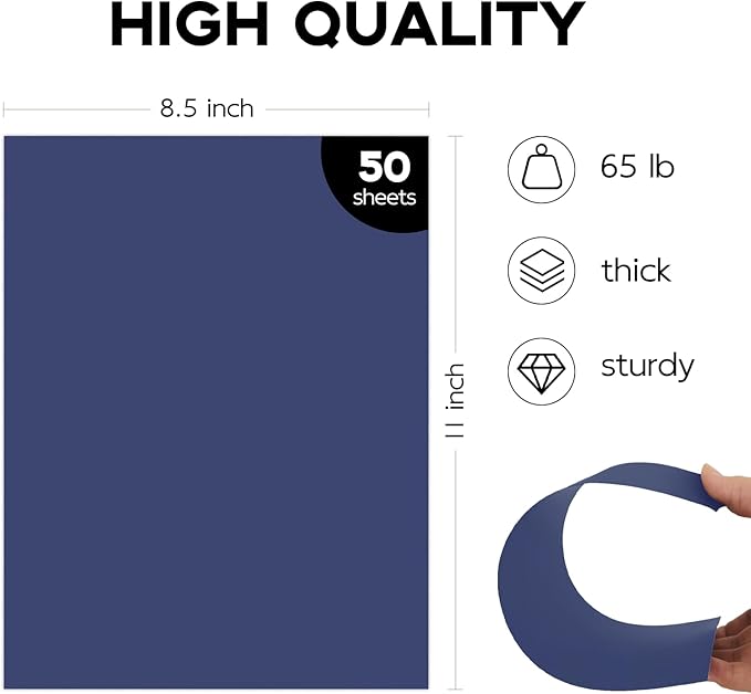 50 Pack 65lb Blue Cardstock 8.5 x 11 Pastel Paper, Goefun Navy Blue Card Stock Printer Paper for Wedding Invitations, DIY Cards, Menus, Crafts