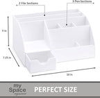 White Desktop Organizer - 9 Compartment Office Desk Accessories Organizer - Pen Holder