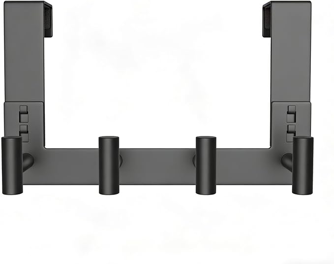 PMMASTO Over The Door Hooks, Fits 1-3/4" Thick Door No Drill Hooks for Closet Bathroom Bedroom Organization, Hanger for Coat Towel Robe (Black, 4 T-Hooks)