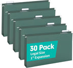 HERKKA Extra Capacity Hanging File Folders, 30 Pack Reinforced Legal Size Hanging Folders with Heavy Duty 1 Inch Expansion, Designed for Bulky Files, Medical Charts, Green