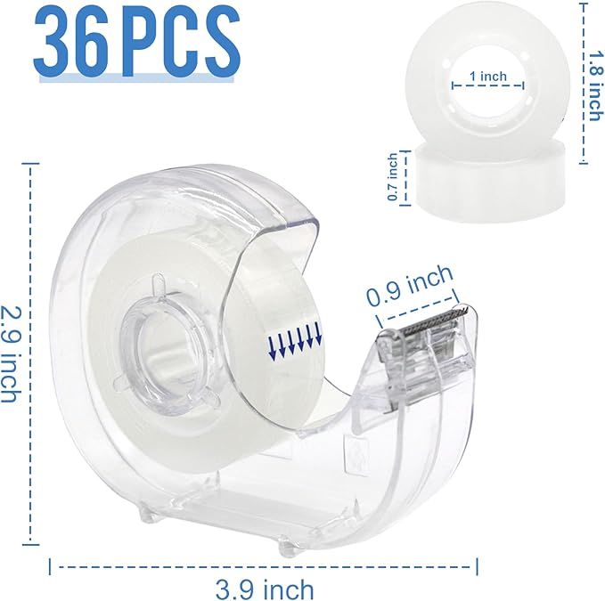 JEFURE 36 Pcs Transparent Tape with Dispenser, 0.7 in x 1000 in Clear Tapes and Refillable Dispensers, Office Tape Rolls with Dispenser Bulk for Craft Jobs, Gift Wrapping, Repairing, Home and School