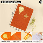 Crein Lynh Dot Grid Journal with 160GSM Thick Paper, 192 Pages, A5 Dotted Notebook for Work, School, Travel | 180° Lay Flat, Foil Stamped Cover, Elastic Band, 2 Bookmarks & Inner Pocket (Orange)