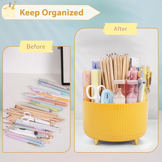SKYDUE 360 Degree Rotating Desk Organizer, Dual-Purpose Pencil Pen Holder, Rotating Desk Pen Organizer with 5 Slots, Pencil Cup for Office, School, Home