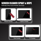 walrfid 2 Pack Car Screen Cleaner, Computer Screen Cleaner Spray and Wipe, Laptop Cleaning Mist Kit for Electronic iPad, iPhone, Phone, MacBook, TV, Car Monitor Display, with Graffiti Case, Black Red