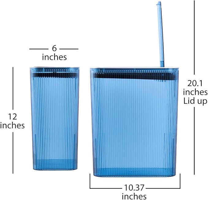 Glad Bathroom Trash Can, 2.6 Gallon (10L) - Slim Plastic Waste Basket with Pop-Up Lid and Bag Ring - Colored Clear Trash Can for Bedroom, Office, College Dorm - Blue