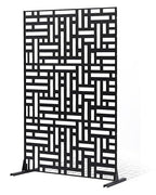 VEVOR Metal Privacy Screen, 47" W x 76" H, Outdoor Privacy Screens 3-Panel, Freestanding Outdoor Divider with Stand, Decorative Garden Steel Privacy Fence for Balcony Patio Indoor Room Hot Tub Black
