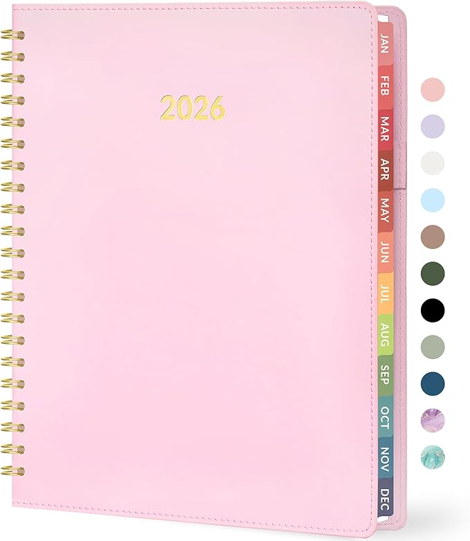 Forvencer 2026 Planner Weekly and Monthly, Jan 2026 -Dec 2026, Vegan Leather Cover Calendar Planner, 8.5" x 11" Agenda with Color Tabs, Inner Pocket, Spiral, 2026 Planner for Office School Supplies