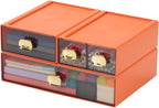OSteed Spacious Desktop Storage Box, 1 Large 1 Middle & 2 Small Storage Drawers, Stackable Office Desk Drawer Organizer and Accessories, Printer Paper Organizer, Orange Plastic Drawers for Workspace