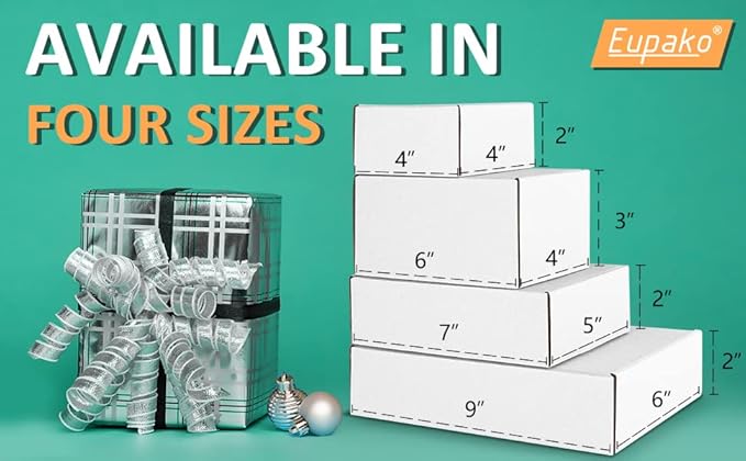 Eupako 7x5x2 Shipping Boxes Small Corrugated Cardboard Box - 25 Pack White Mailing Boxes for Packaging Small Business, Mailer Box