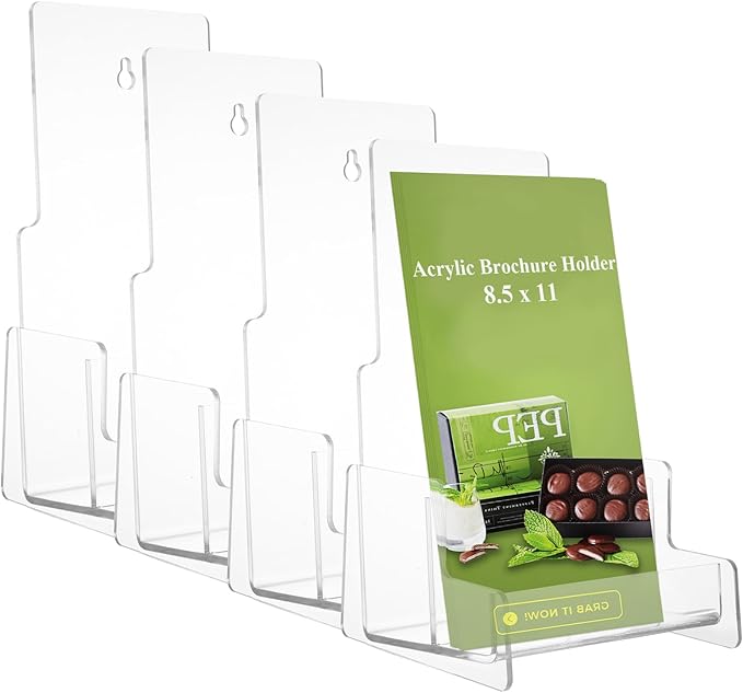 LISHINE 4 Pack Brochure Holder Wall Mount 8.5 x 11 Inch Plastic Flyer Holder Clear Literature Holder Pamphlet Holder Wall Brochure Display Stand for Trifold, Magazine, Document