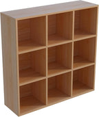 OSCHF 9-Cube Storage Shelf Bookcase - Wooden 3-Tier Floor Standing Open Bookshelf for Home and Office, Display Cabinet, Oak