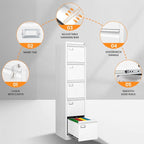 AFAIF 5 Drawer File Cabinet with Lock, Metal Filing Cabinets for Home Office, Vertical White Locking File Caninet, Steel Narrow Five Drawer File Cabnet for Letter/Legal / A4 / B4- Assembly Required