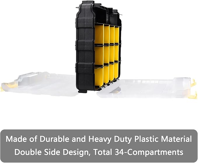 AIDY-PRO Tools Box Organizer Double Side 34 Compartments Hardware Organizers with Removable Plastic Dividers for Screws Nuts Nails