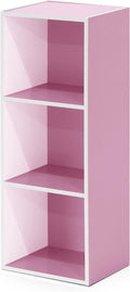 Furinno LUDER Book Shelf, 3-Cube Bookshelf, Bookcase with Open Shelves, 9.3 x 12 x 31.5, for Living Room, Bedroom, Home Office, White/Pink