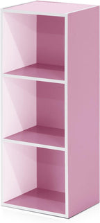 Furinno LUDER Book Shelf, 3-Cube Bookshelf, Bookcase with Open Shelves, 9.3 x 12 x 31.5, for Living Room, Bedroom, Home Office, White/Pink