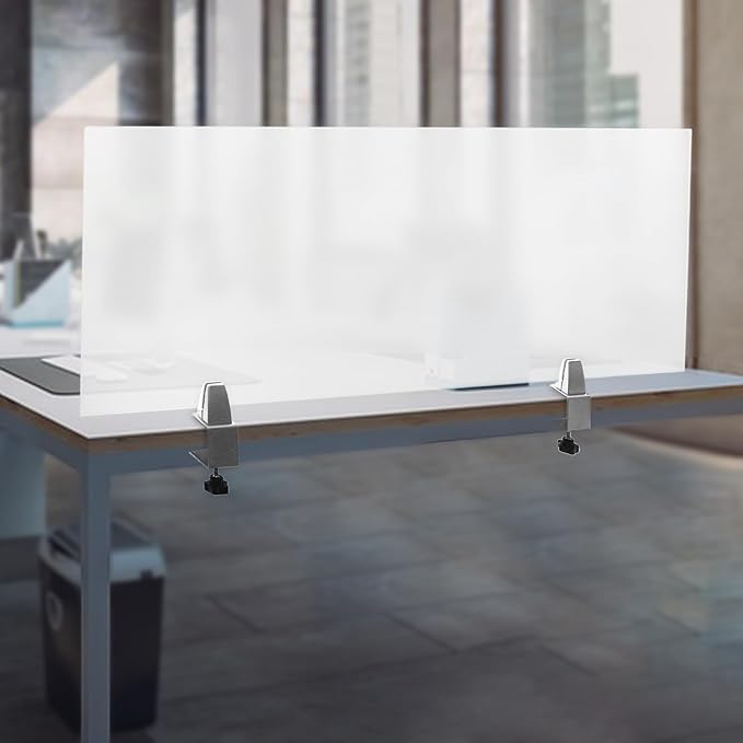 Acrylic Desk Privacy Divider with Clamps, 47x18x2 Inch Frosted Office Partition, Desktop Workspace Panel
