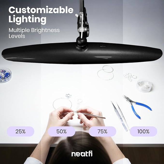 Neatfi XL 2,200 Lumens LED Desk Lamp with Clamp, 24W Bright Architect Task Lamp, 20 Inches Dimmable Computer Light, Adjustable Desk Light for Home, Office, Crafts, Nails & Hobbies (Non-CCT, Black)